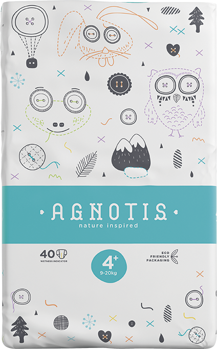 Agnotis è il pannolino ecologico più puro al mondo Taglia 4+ 9/20 kg. Con  indicatore di bagnato.
